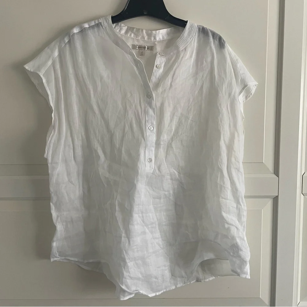 Banana Republic White Oversized Ramie Shirt Blouse 20415_2